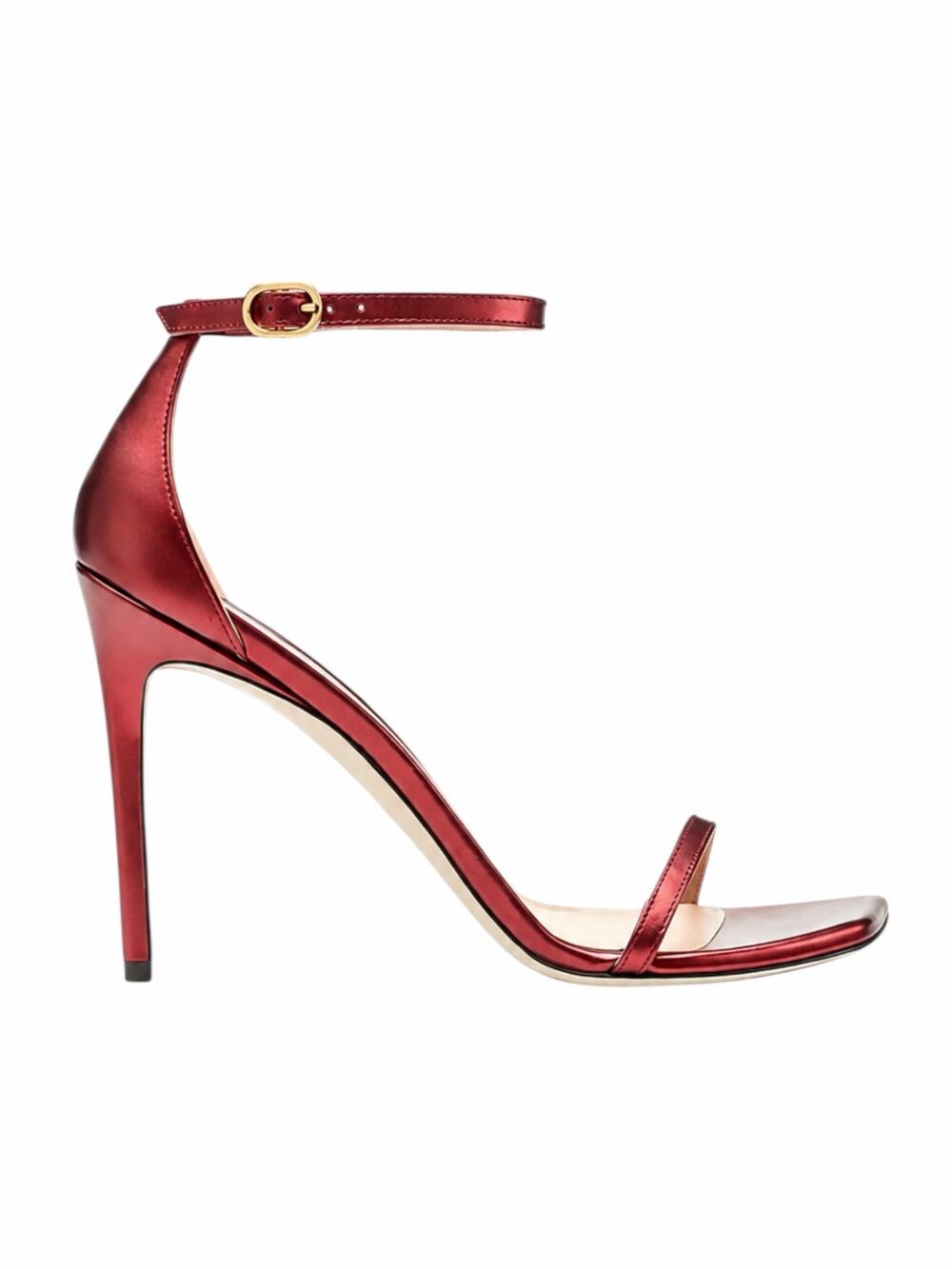 Stuart Weitzman Nudistcurve 100 Strap Sandals Liquid Metallic Red Size 8